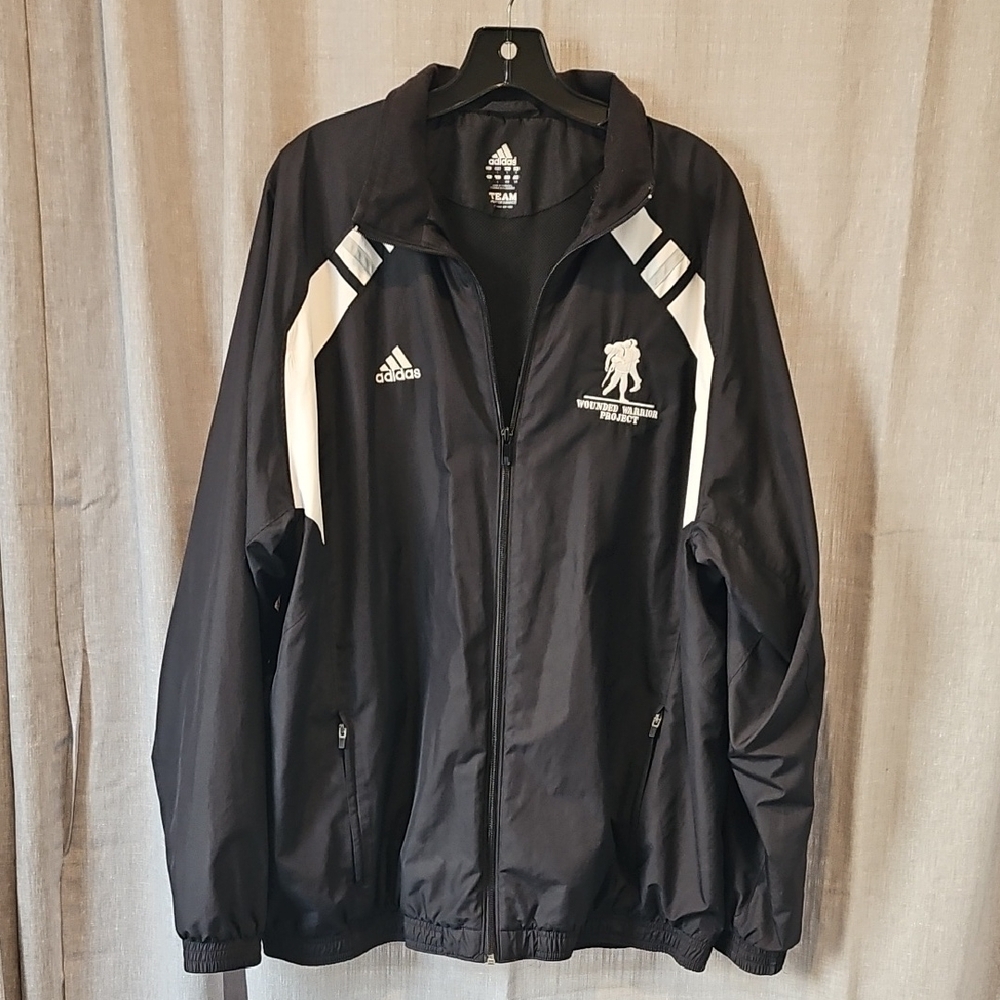 Adidas Wounded Warrior Black and White Windbreaker with Stripes